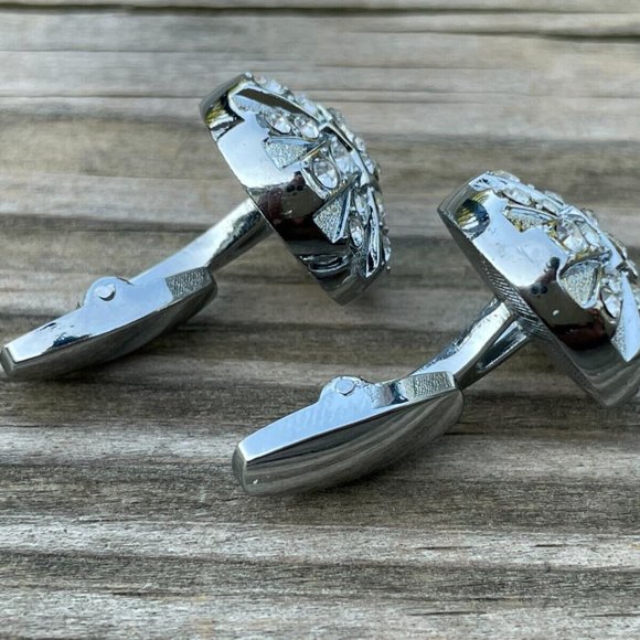 Cuff Links Men Shirt Crystal Accent Studd Cufflink Silver Tone Cuff link - Picture 8 of 12